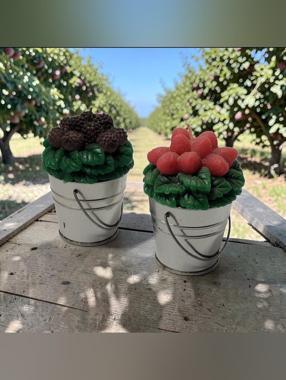 (Lot Of 2) 1997 Avon Blackberry/Strawberry Scented Candle Bucket Pail Farmhouse.